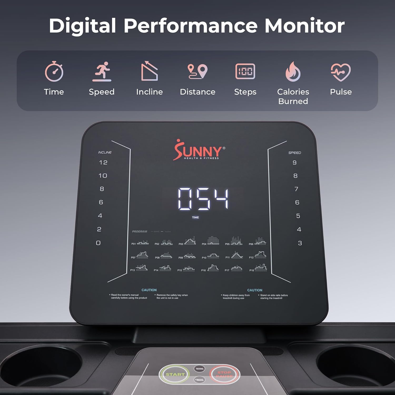 Sunny Health & Fitness Smart Treadmill - Heavy-Duty Auto Incline with 20" Running Deck & Free App Access