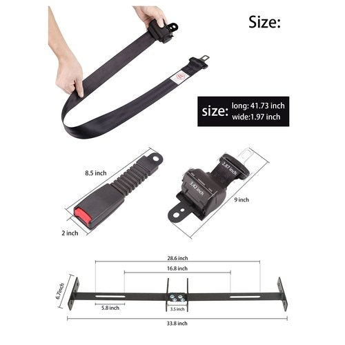 10L0L Golf Cart Mirror Side Rear View Mirror No Drilling and Seat Belts of 4 Retractable Belts 42" with Bracket Golf Cart Street-Legal Upgrades Fits Yamaha G2-G22 EZGO TXT RXV Club Car DS EV Star