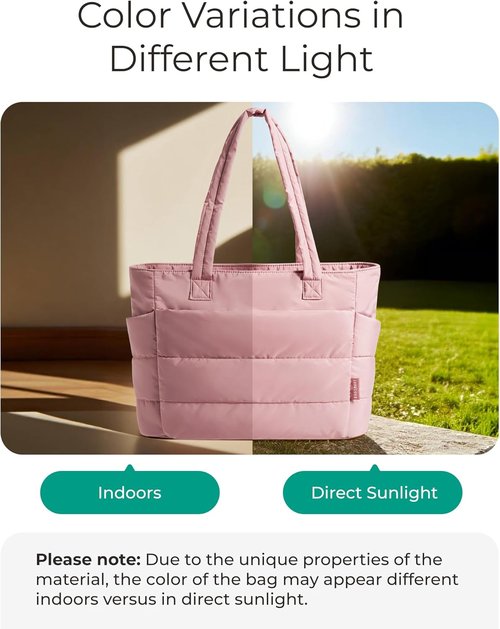 BAGSMART Lightweight Puffy Tote Bag for Women - Versatile Shoulder Handbag with Compartments for Travel & Work