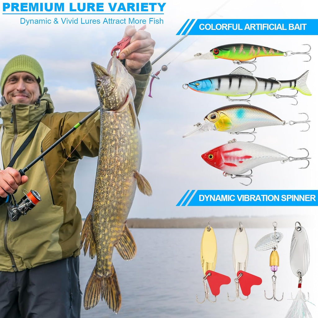 TCMBY Tackle Box - 3 Layers with 321Pcs Fishing Lures Kit, Pliers, Hooks & Accessories - Ideal Gift for Men