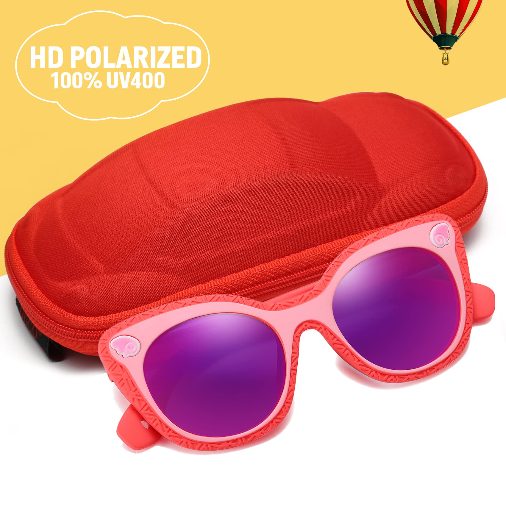 DUCO Cute Polarized Kids Sunglasses for Girls Boys Flexible Children Shades UV Protection Age 6-10 K018