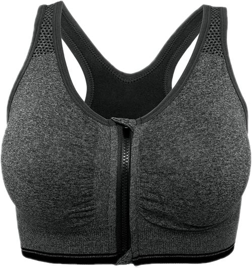 FLORATA Zip Front Sports Bra - Wireless Post-Surgery Support for Yoga & Fitness | Comfortable Fit