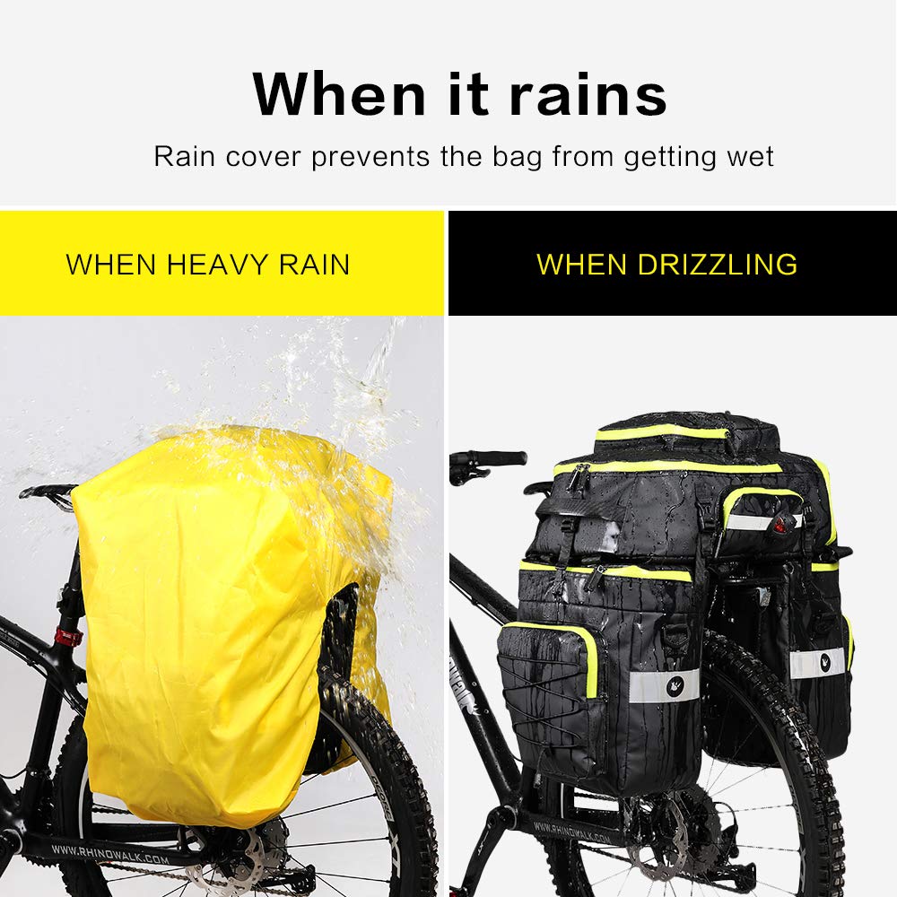 Rhinowalk 3 IN 1 Bike Pannier Bag Multifunctional Bicycle Rear Rack Carrier Bag Backpack with Raincover