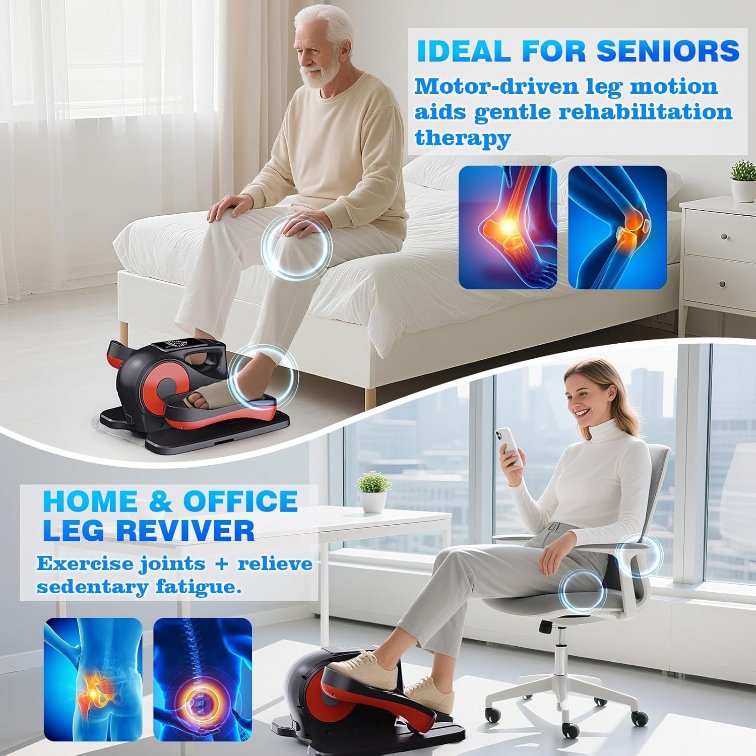 Under Desk Elliptical Machine - Electric Mini Elliptical for Home Exercise | 12-Speed Touch Screen & Remote Control
