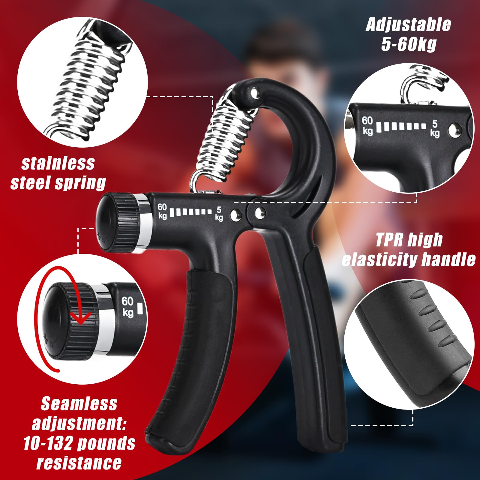 UFANME Hand Grip Strengthener Forearm Strengthener Grip Strength Trainer Kit - 5 Pack Adjustable Resistance