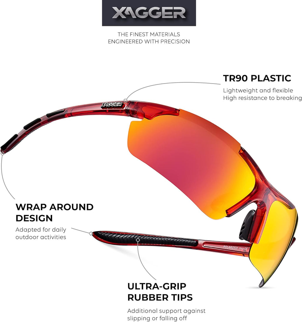 Xagger Polarized Sports Sunglasses - UV400 Protection for Men & Women | Wrap-Around Design for Running & Cycling