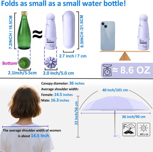 BAODINI Mini Travel Umbrella - Compact UV Sun Protection | Lightweight & Portable for Purse, Backpack