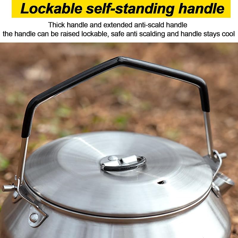 1L Camping Kettle Stainless Steel Tea Pot — Fast Heating, Portable Outdoor Teapot (Variation: Silver)
