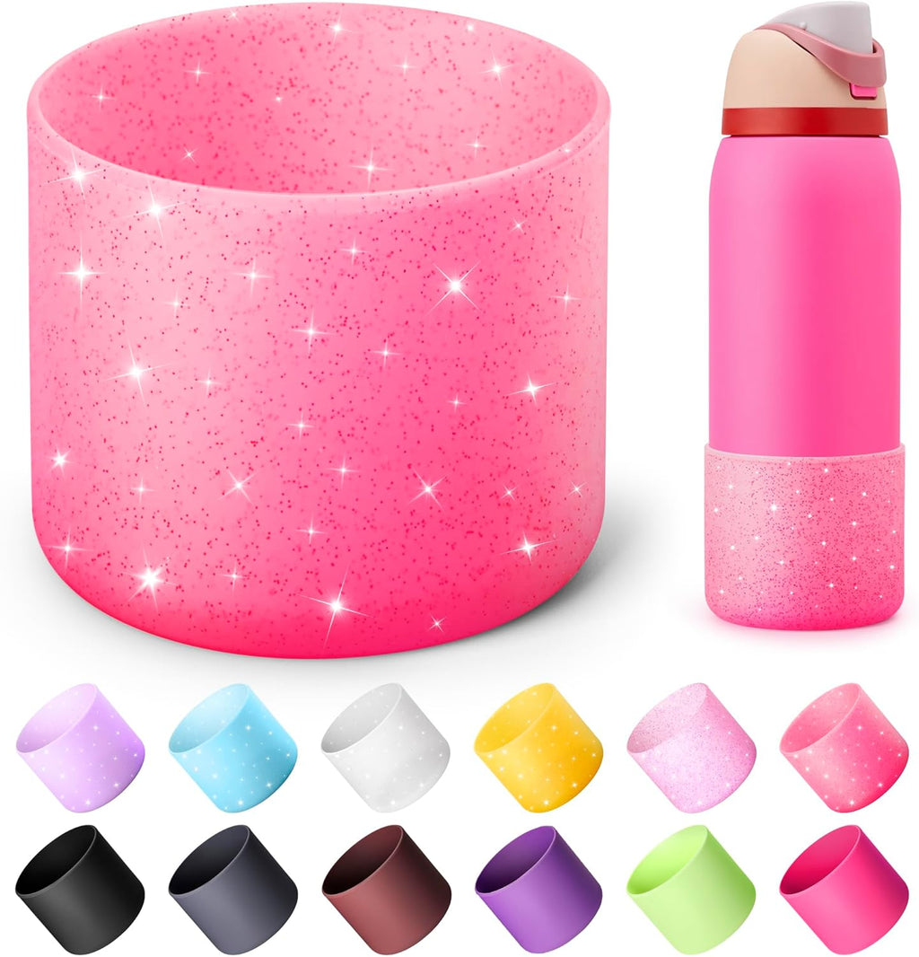 Owala Silicone Water Bottle Boot - Anti-Slip Protective Sleeve for 40 oz Twist & FreeSip | Glitter Rose Red