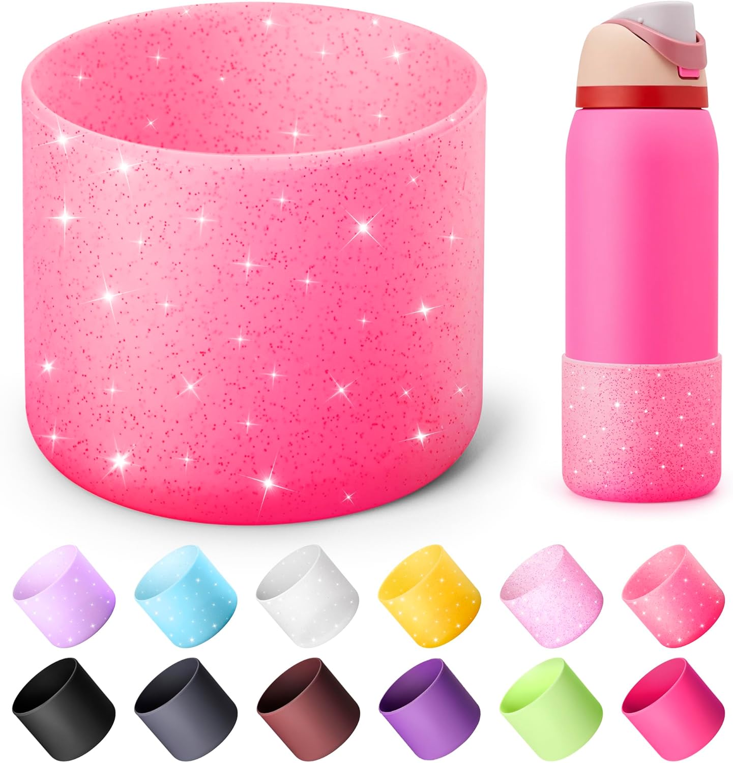 Owala Silicone Water Bottle Boot - Anti-Slip Protective Sleeve for 40 oz Twist & FreeSip | Glitter Rose Red
