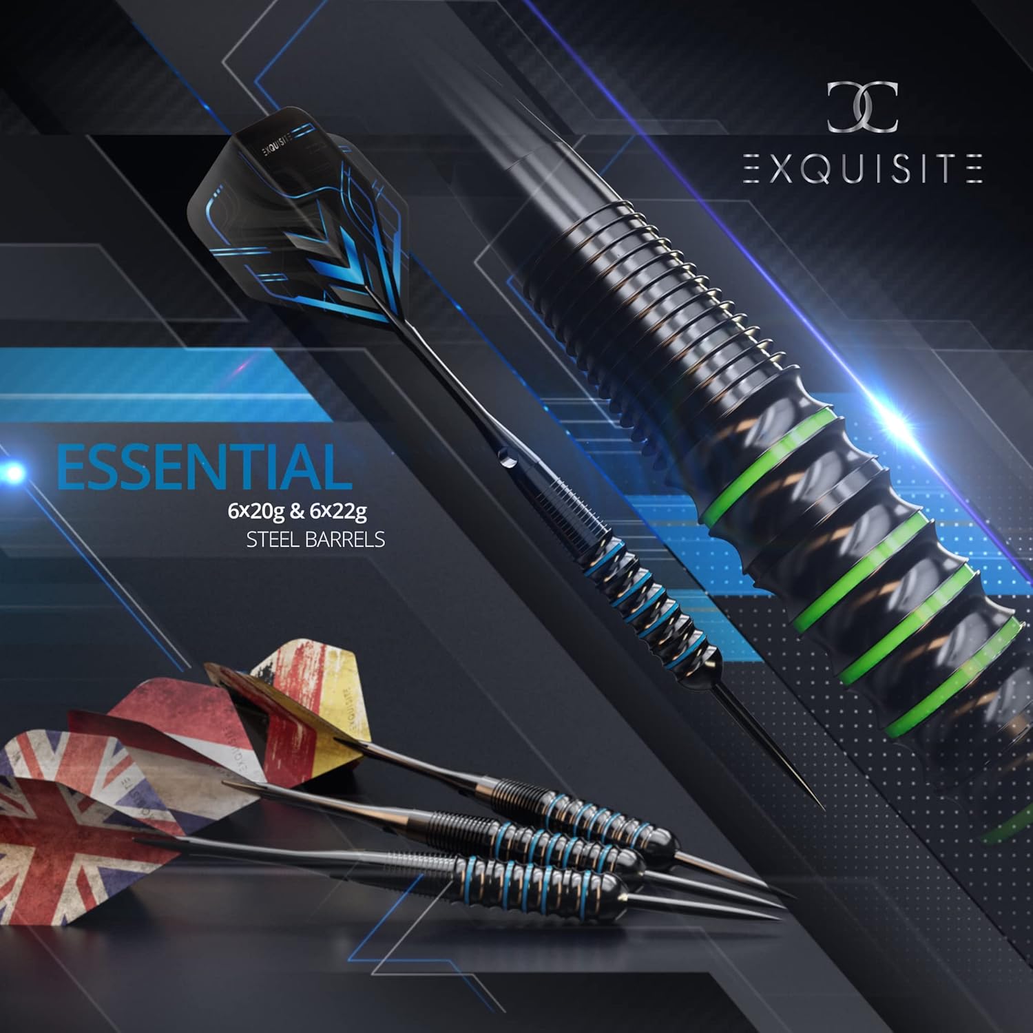 CC-Exquisite Darts Set - Professional Steel Tip Darts with 24 Flights & 18 Aluminum Shafts | 12 x 20/22g