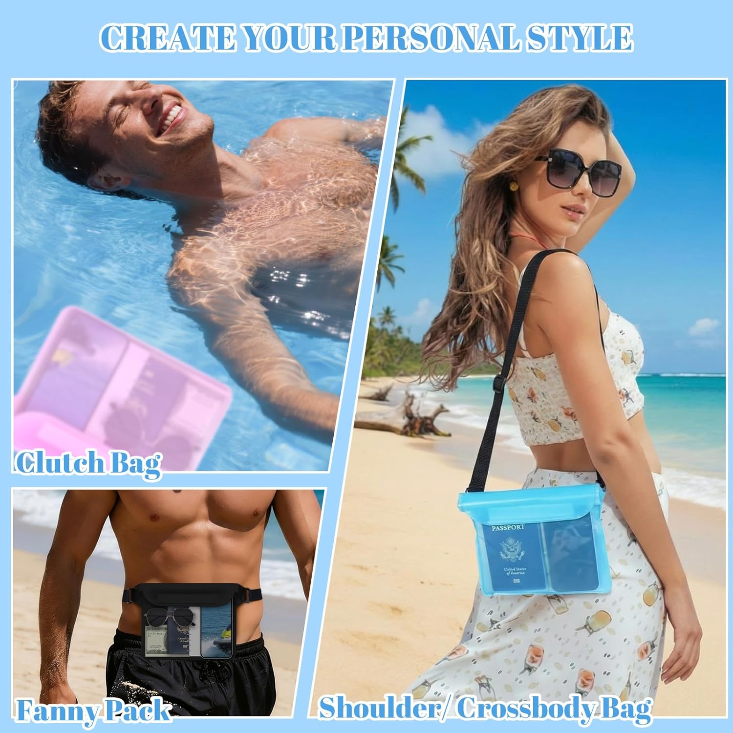 Tallew Waterproof Fanny Pack - 6 Pcs Dry Bag with Waist Strap for Beach & Water Activities | Multicolor