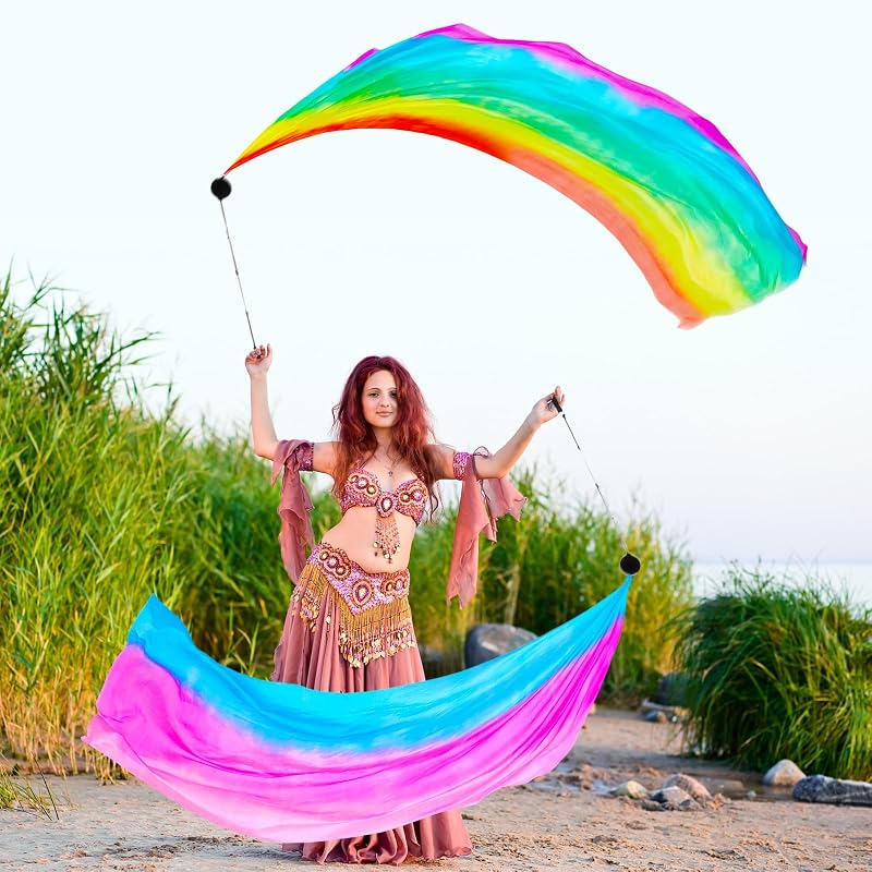 Fresh Color 4 Sets Silk Veil Poi with Balls 78.74 x 31.5 Inches
