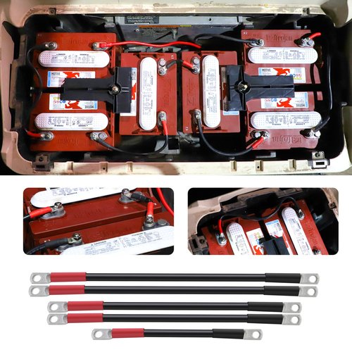 Roykaw Upgraded Golf Cart Battery Cables Kit for 48V Club Car Precedent 2008-Up (6×8V Batteries),Copper Wire, Tin-Coated,Double Wall Heat Shrink,4 Gauge,5PCS
