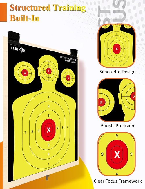 LAKINGO High-Visibility Shooting Paper Targets - 17x25 Inch Silhouette for Instant Hit Verification | Indoor & Outdoor Practice
