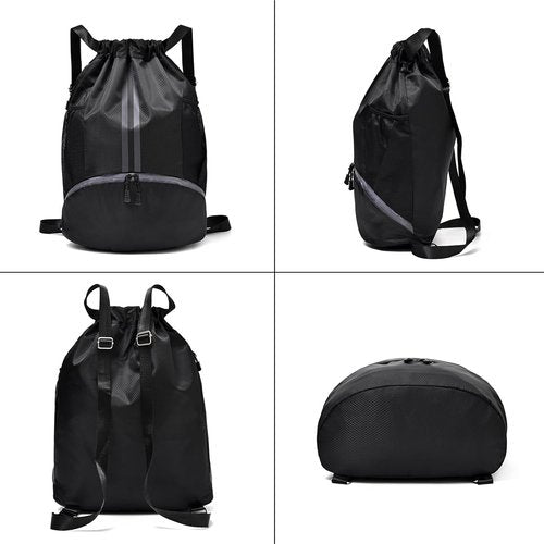 LOKAPEGY Drawstring Gym Bag - Waterproof Backpack with Shoe Compartment | Green Color