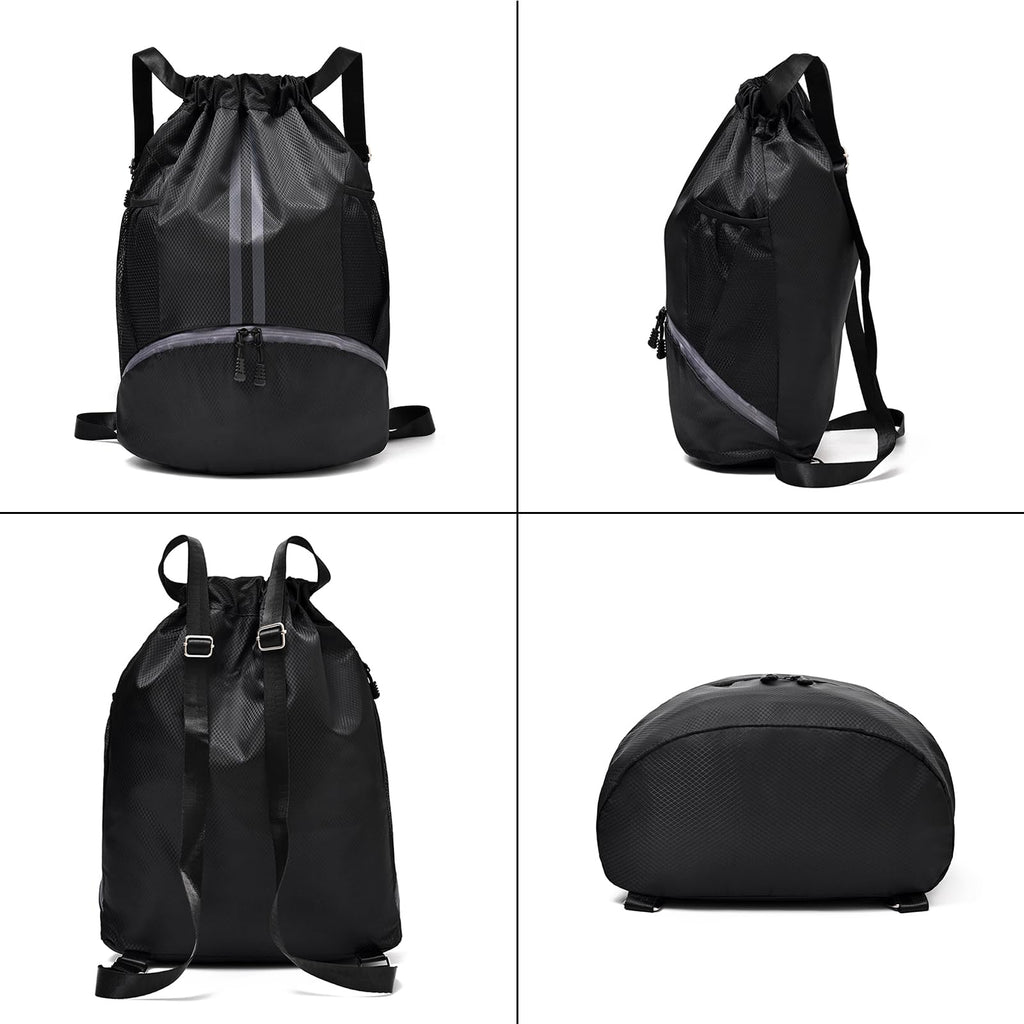 LOKAPEGY Drawstring Gym Bag for Men, Waterproof Drawstring Backpack for Women, Swim with Shoes Compartment, Pull String Sport Bag for Soccer and Basketball. (Rose)
