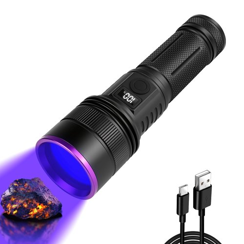 WINDFIRE Black Light Flashlight 365nm, UV Flashlight Rechargeable with LCD Display, 30W High Power Blacklight for Pet Urine Detection, Rocks, Scorpions, Resin Curing, Blood Tracking, Uranium Glass