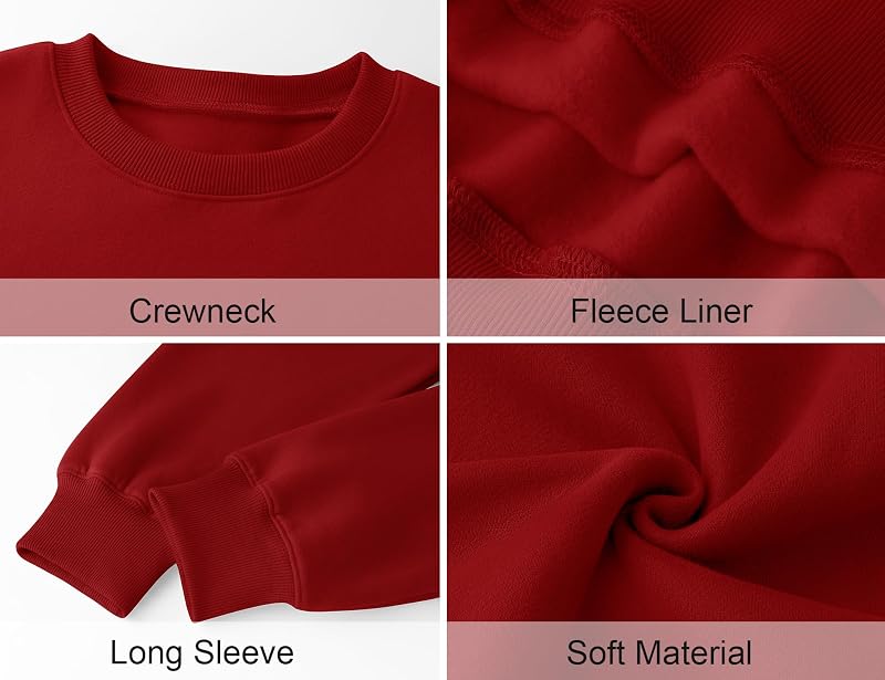 Red Medium LOMON Womens Crewneck Oversized Fleece Sweatshirt