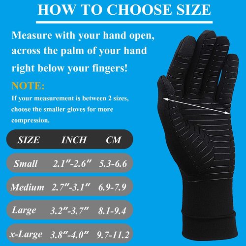 Tianhengyi 2 Pairs Copper Arthritis Gloves for Hand Pain, Full Finger Compression Gloves for Men Women, Relieve Swelling, Carpal Tunnel, Support Wrist, Joint for Crocheting (Touch Screen, Medium)