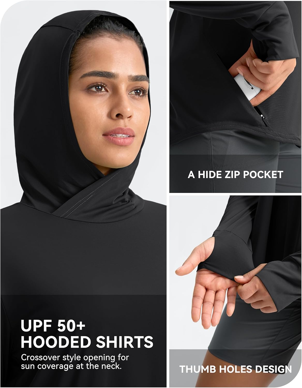 Pudolla Women's UPF 50+ Sun Protection Shirt - Lightweight Long Sleeve UV Hoodie for Outdoor Activities