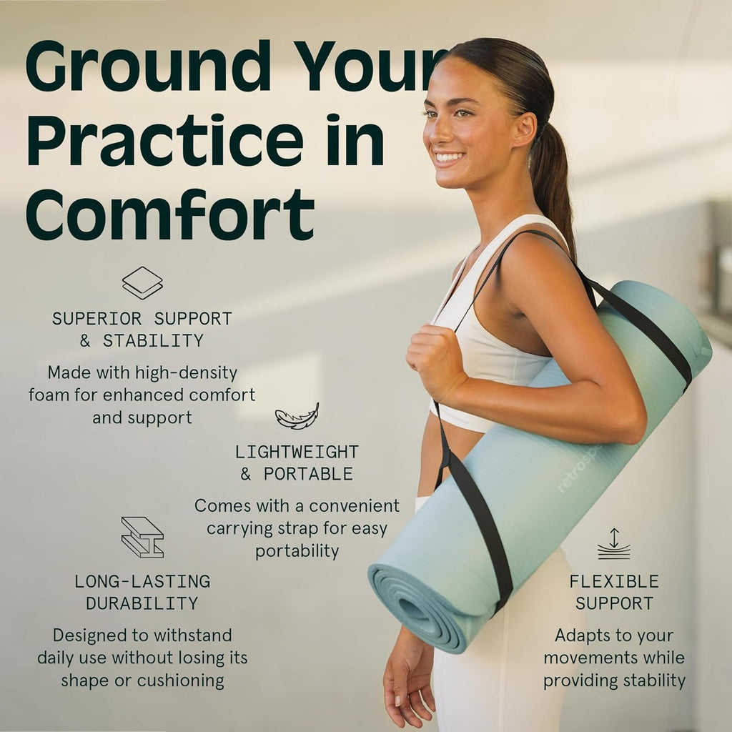 Retrospec Solana Yoga Mat - 1" Thick Non-Slip Exercise Mat with Nylon Strap for Home Workouts