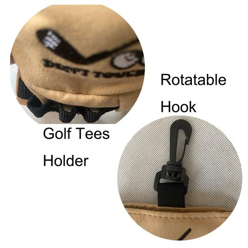 Endysis Golf Ball Funny Bag Storage Pouch, Funny Print Golf Cart Bag Accessory with Tee Holder, Rotatable Hook Attachment, 6 Balls Capacity, Gift for Men Women (Brown)