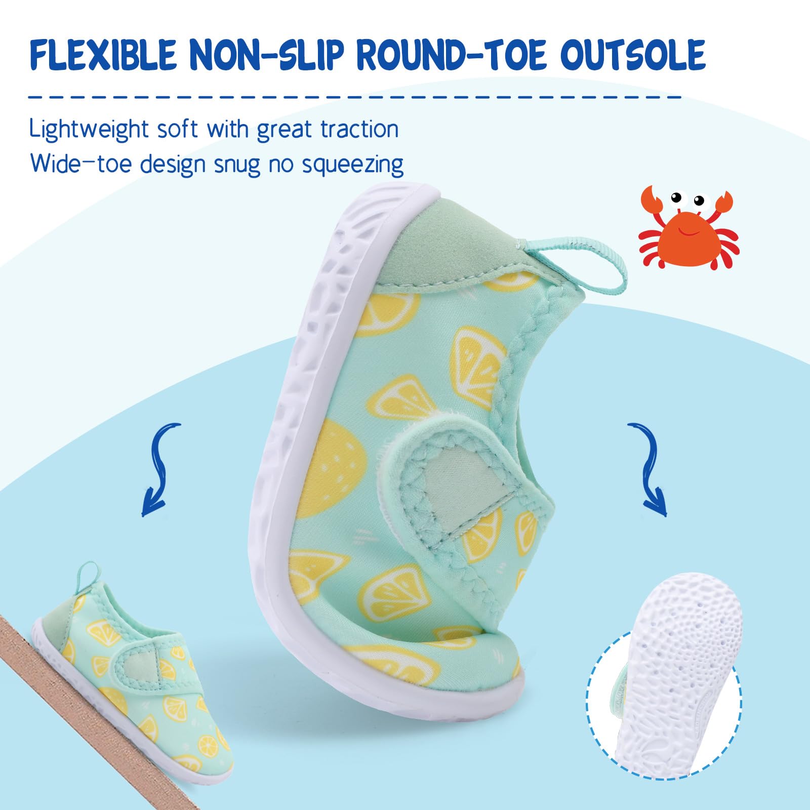 LeIsfIt Boys Girls Water Shoes Kids Aqua Socks Toddler Quick-Dry Swimming Shoes Non-Slip Summer Shoe for Beach Pool Surf, Green Lemon, 11 Toddler
