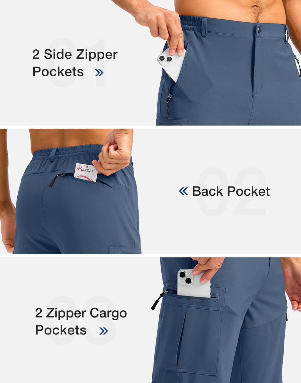 Pudolla Men's Hiking Shorts 11" Lightweight Cargo Work Shorts for Men Summer Travel Golf Casual Outdoor with 5 Pockets(Dark Navy XX-Large)