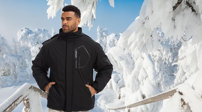 QPNGRP Men's Ski Jacket Winter Coat, Black, 3X-Large
