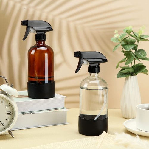 Honeydak 12 Pcs Silicone Sleeve Bottom Base Accessories for 16 oz Spray Bottles Anti Slip Cosmetic Spray Bottom Cover Washable Silicone Bottle Sleeve Protector Base for 12-24 oz Water Bottles, Black
