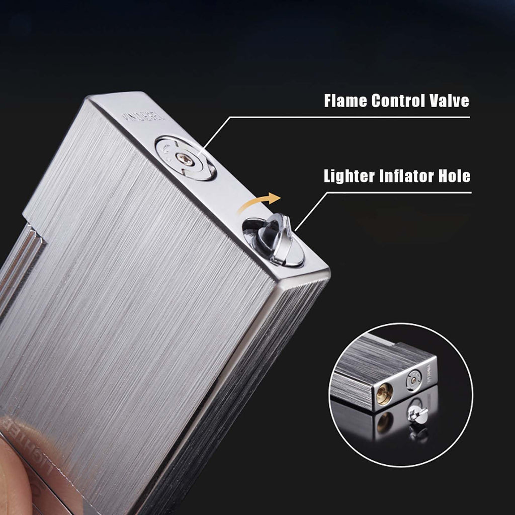 SNYYIAI Classic Lighter, Butane Brushed Metal Lighter, Side Slide Lgnition Steel Tone Trench Lighter for Men Dad Husband Collect,Silver
