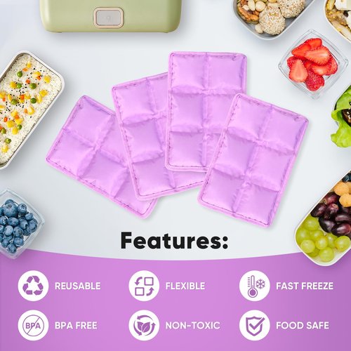 Ice Packs for Lunch Boxes & Coolers -Slim Reusable Space Saving Cooler Ice Packs,Water Absorption (6”x4”x0.7”) -Purple, Non-Toxic Cooler for Picnic,Sports & Camping