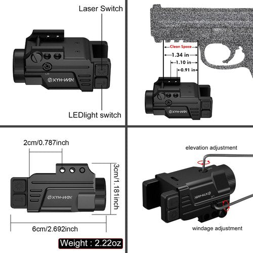 Aluminum 600 Lumens Light Green Laser Combo for Taurus G2c G3C with Strobe Function, Pistol Laser Sight and Weapon Light Fits for Picatinny Rail & Full Compact Rail, TypeC Rechargeable,IPX6 Waterproof