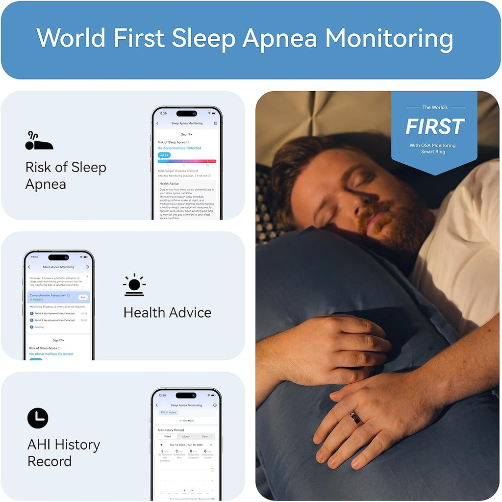 RingConn Gen 2 Smart Ring - Sleep Apnea Monitoring, 12-Day Battery Life | Stress & Heart Rate Tracker (Black, Size 9)