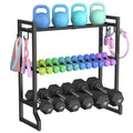 VOPEAK 3-Tier Adjustable Dumbbell Rack, 31-Inch Weight Rack for Home Gym with 4 Hooks, Home Gym Storage for Kettlebells, Space-Saving Dumbbell Stand - 400LB Capacity (Rack Only)