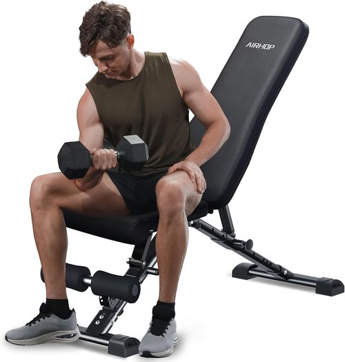 AIRHOP Adjustable Weight Bench - Enhanced Stability & Comfort | Includes AIRHOP Exercise Mats