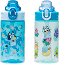 Zak Designs Bluey Sage Kids Water Bottle - Durable 16oz Plastic with Straw & Leak-Proof Cover | 2-Pack Set