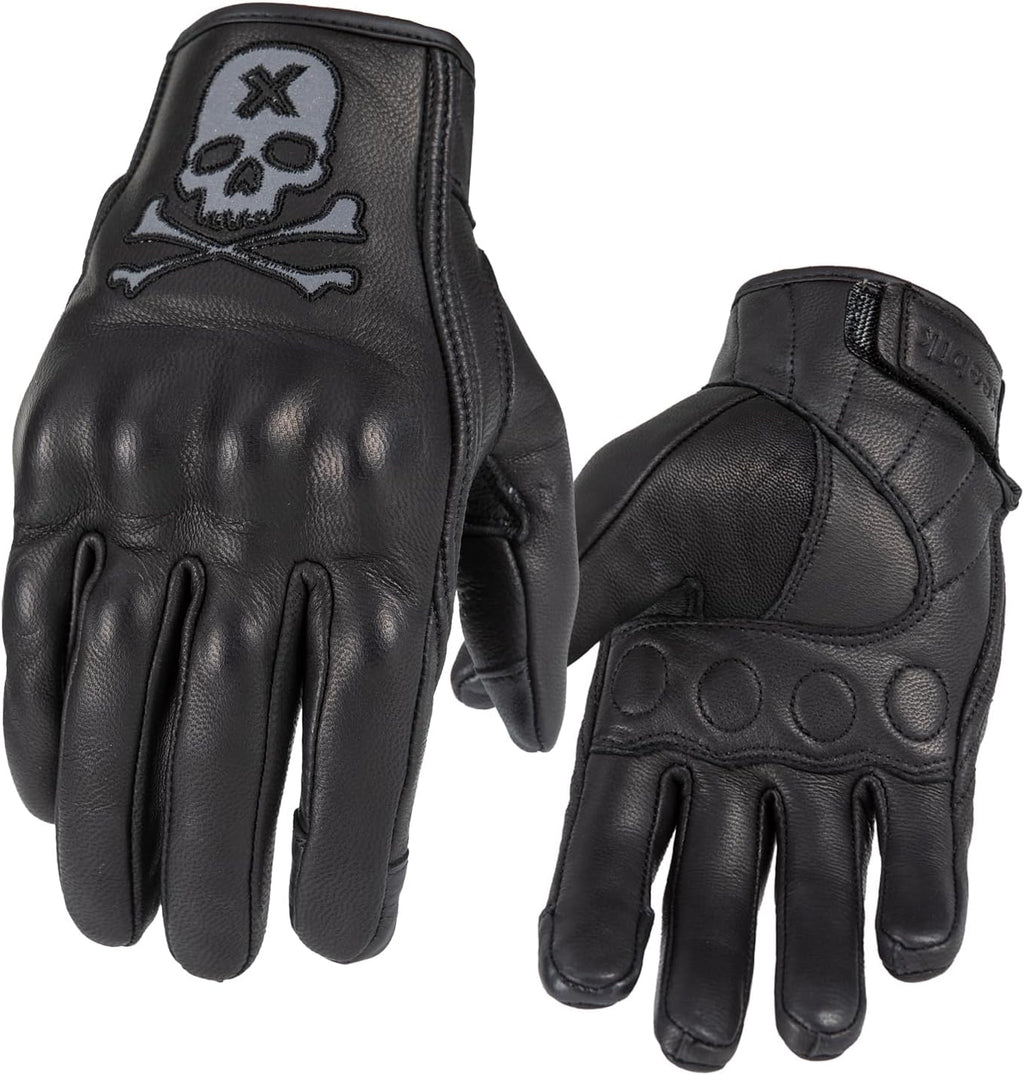Skiennix Goatskin Leather Motorcycle Racing Gloves - Reflective Skull | Touchscreen for Men & Women