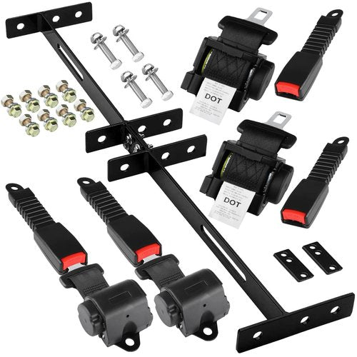 61 Inch Retractable DOT SeatBelts Street Legal 4 Passenger(2+2) Golf Cart Seat Belts Kit Bracket Fits EZGO TXT Yamaha Club Car DS (NOT FIT 2 Passenger Club Car Precedent Yamaha G29 Drive EZGO RXV)
