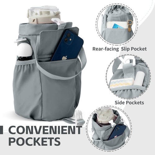 BAVELOE Water Bottle Holder with Strap Phone Pocket 32oz 40oz 64oz Tumbler Water Bottle Carrier Sling Bag Crossbody (Grey)