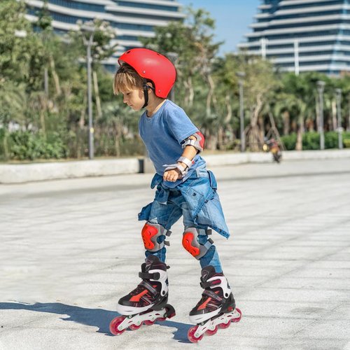 LEJIJIT Adjustable Kids Inline Skates for Girls Boys Children Beginners, Black & Red Inline Skates with Light Up Wheels for Kids and Youth for Indoor Outdoor Sports (Large)