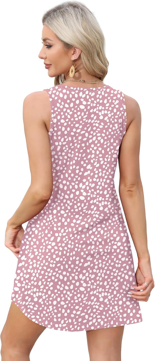 OFEEFAN Women's Summer Dresses - Loose V Neck Sleeveless Sundress with Pockets | Floral & Plain Options