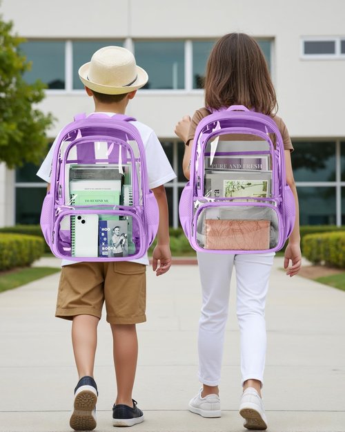 KIMNERPU Clear Backpack - Heavy Duty Transparent Bookbag with Reinforced Straps | Large Capacity, Purple