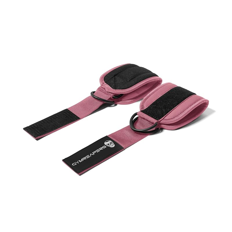Light Pink Pair Gymreapers Ankle Straps for Cable Machine - Adjustable Neoprene Padding
