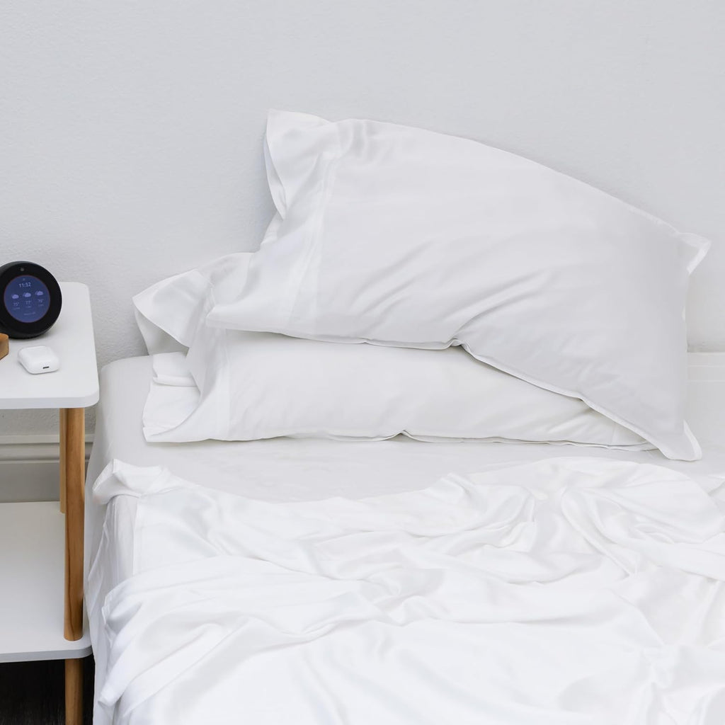 Sleep Haven 300 Thread Count Viscose Bamboo Sheets - Cooling Sateen Weave Set, 18" Deep Pocket, Queen (White)