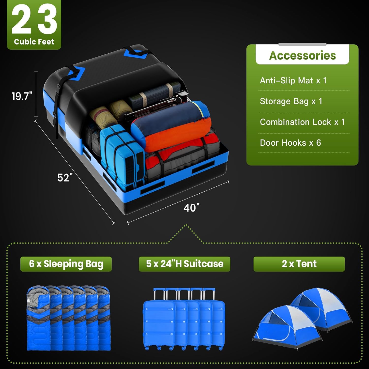 Skiennix 23 Cubic Feet Rooftop Cargo Bag - Waterproof Soft Luggage Carrier for All Vehicles | Blue