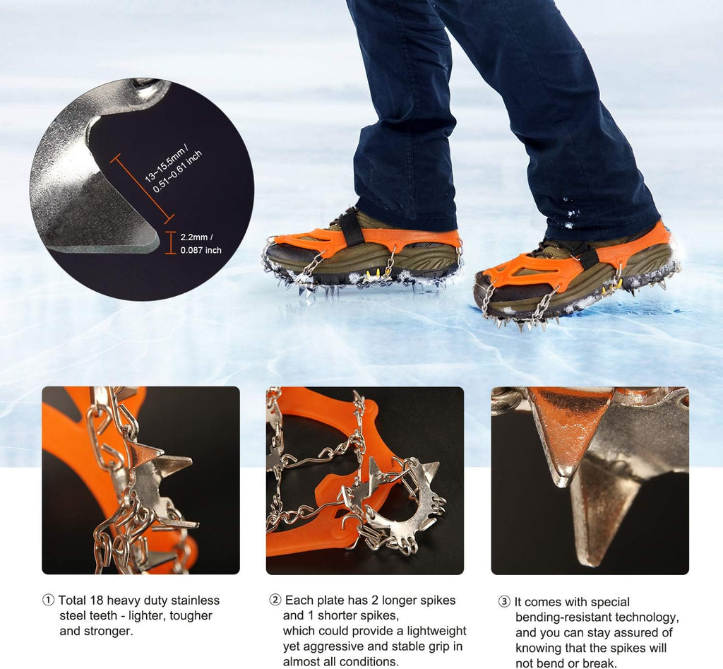 Unigear Crampons - Traction Ice Cleats with 18 Spikes for Hiking, Walking & Climbing | Durable Snow Grips