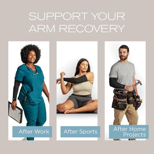 NUFABRX Medicine-Infused Pain Relieving Arm and Elbow Compression Sleeve for Men and Women with Arm/Elbow Pain, Arthritis, Tennis Elbow, Muscle Pain, and Muscle Soreness (1)