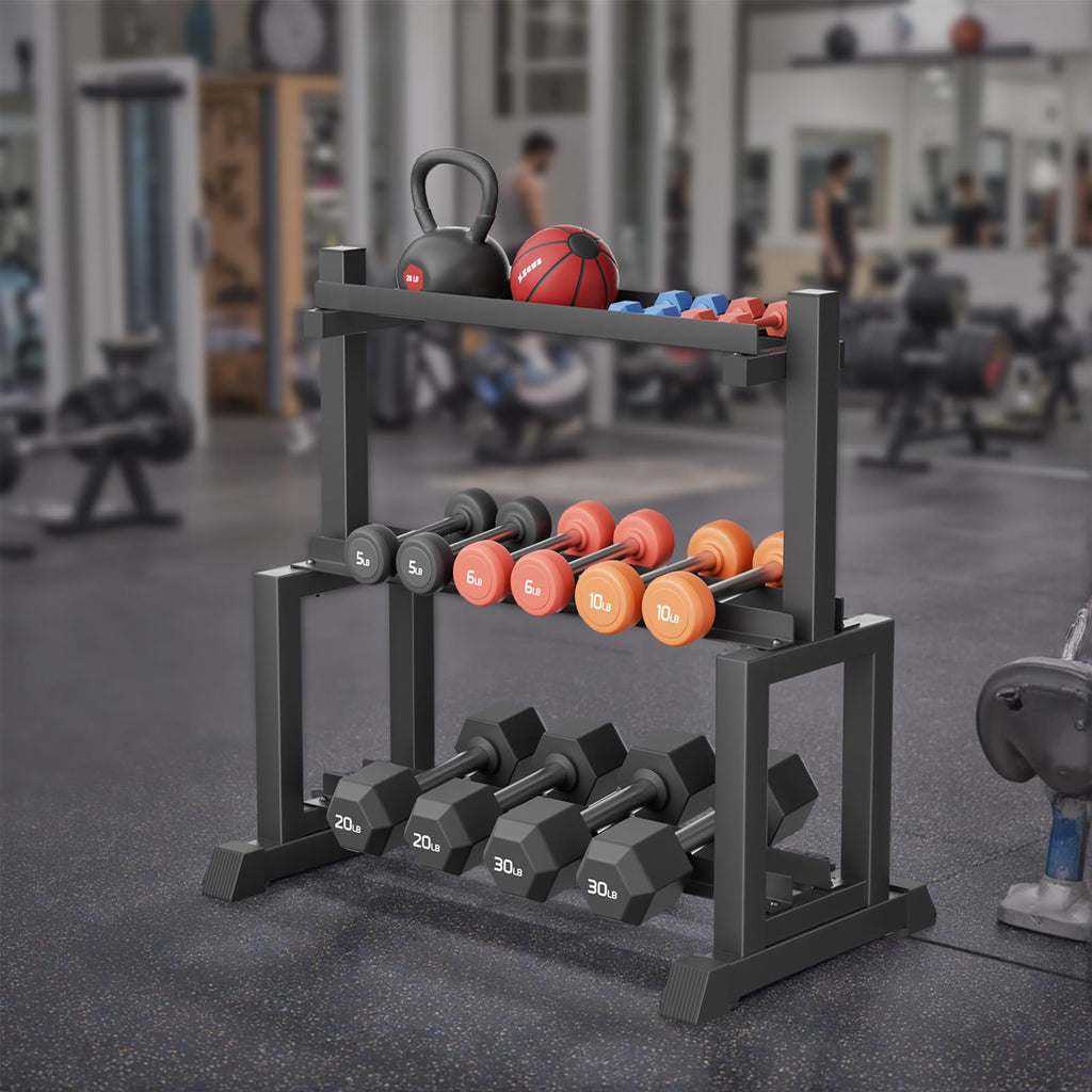 VOPEAK 1100LB Capacity Dumbbell Rack - 3-Tier Heavy Duty Weight Rack & Dumbbell Stand for Home Gym, Adjustable Storage Organizer for Dumbbells, Kettlebells, Space-Saving Weight Stand-(Rack Only)